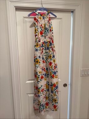 Cara Cara White Floral Halter Maxi Dress with Yellow & Red Blooms